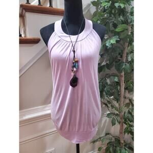 NY & C Women's Purple 100% Rayon Sleeveless Halter Neck Pleated Top Blouse XL